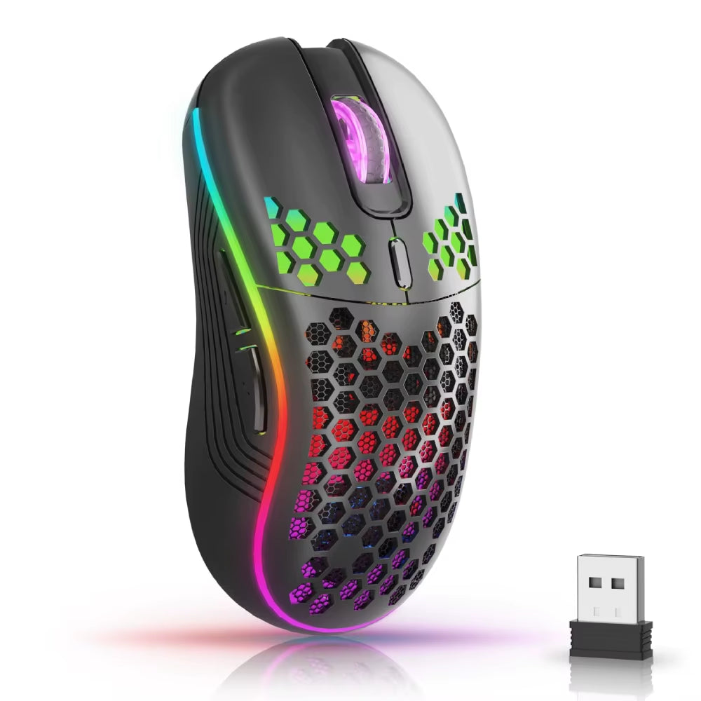 Elevate Your Gaming Experience with the 2.4G Wireless RGB Backlit Mouse - Ergonomic Honeycomb Design, 6 Buttons & Rechargeable Power
