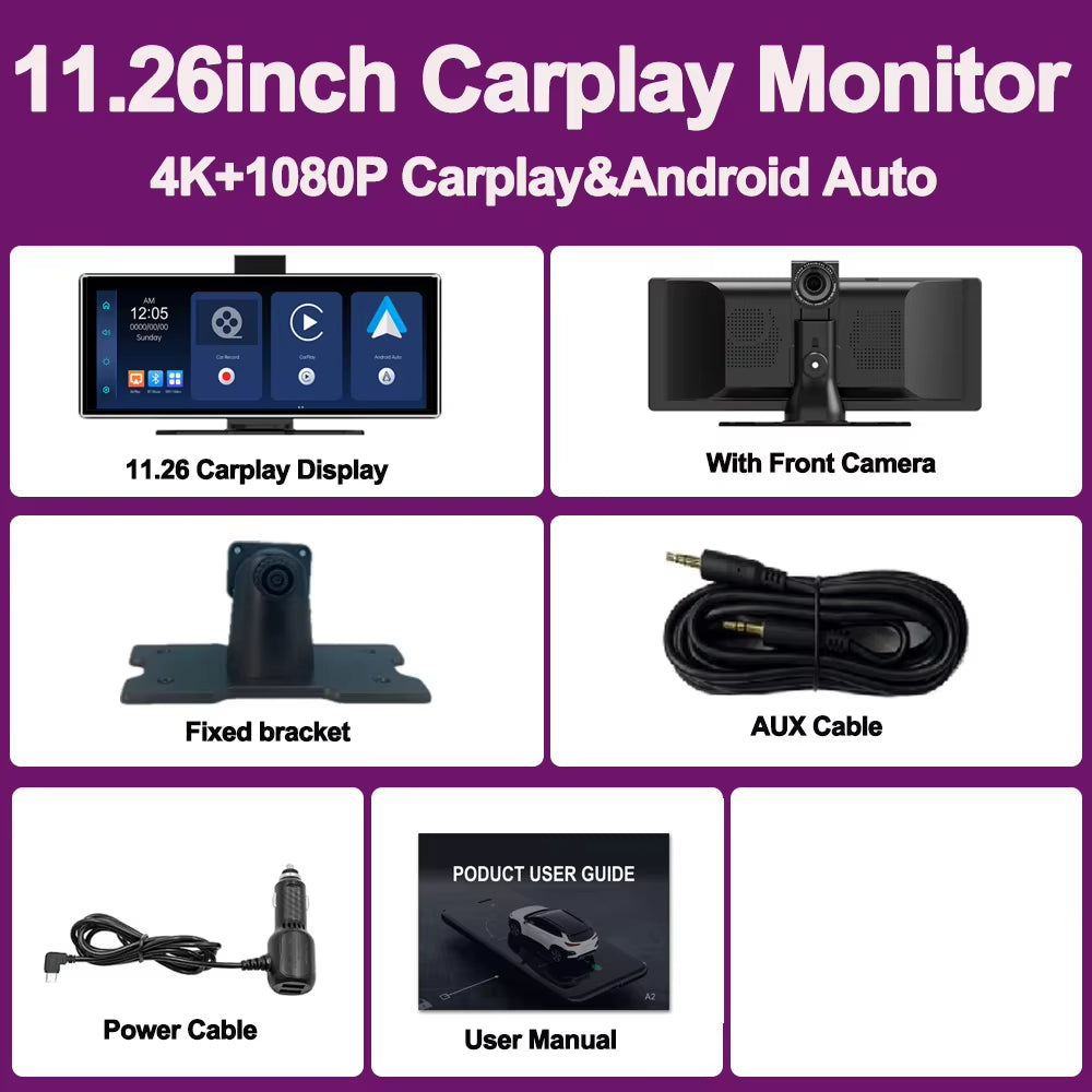10.26" Wireless Carplay & Android Auto Universal Portable Car Radio Mirror Link Player BT Audio AUX Stereo for Apple or Android