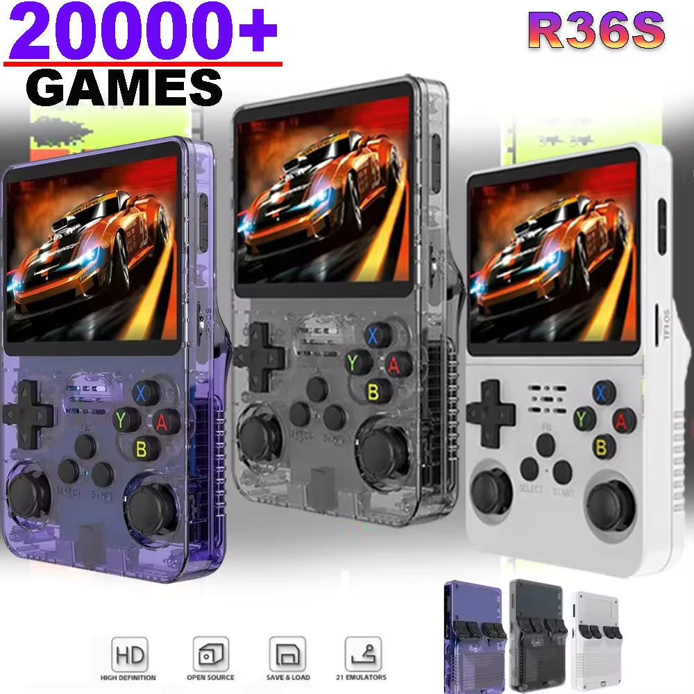 R36S Portable Handheld Game Console - 3.5-Inch IPS Screen with 20,000 Classic Retro Games & Long-Lasting Battery